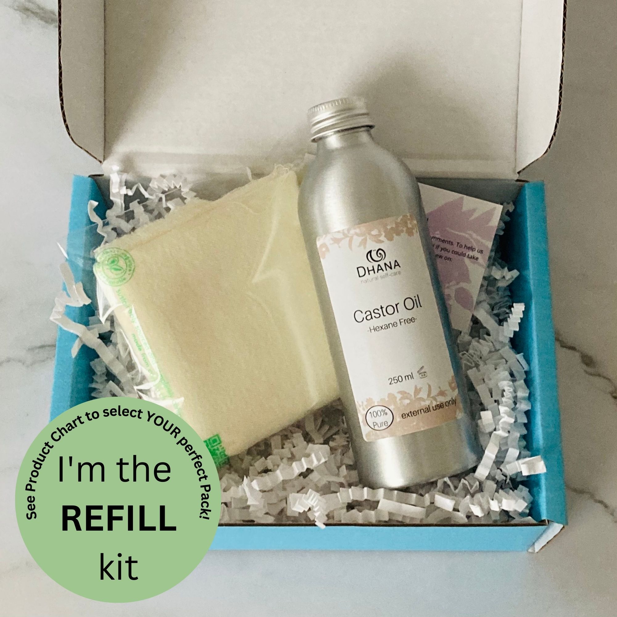 Refill Castor Oil Pack Kit (bottle of oil and flannel in a turquoise box)